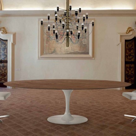 Dining Table with Oval Top Made in Italy Precious Veneer - Dollars Viadurini