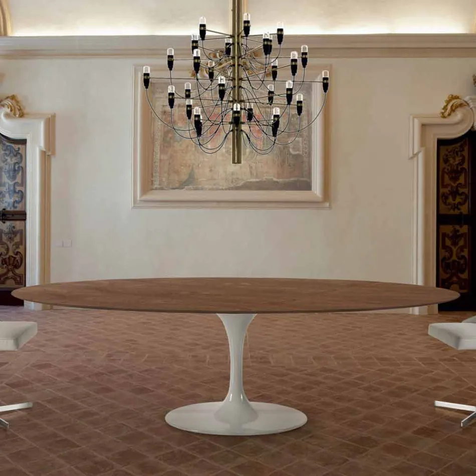 Dining Table with Oval Top Made in Italy Precious Veneer - Dollars Viadurini
