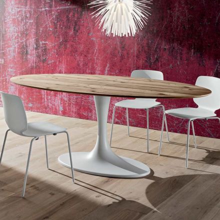 Dining Table with Oval Plywood Top Made in Italy - Brontolo Viadurini