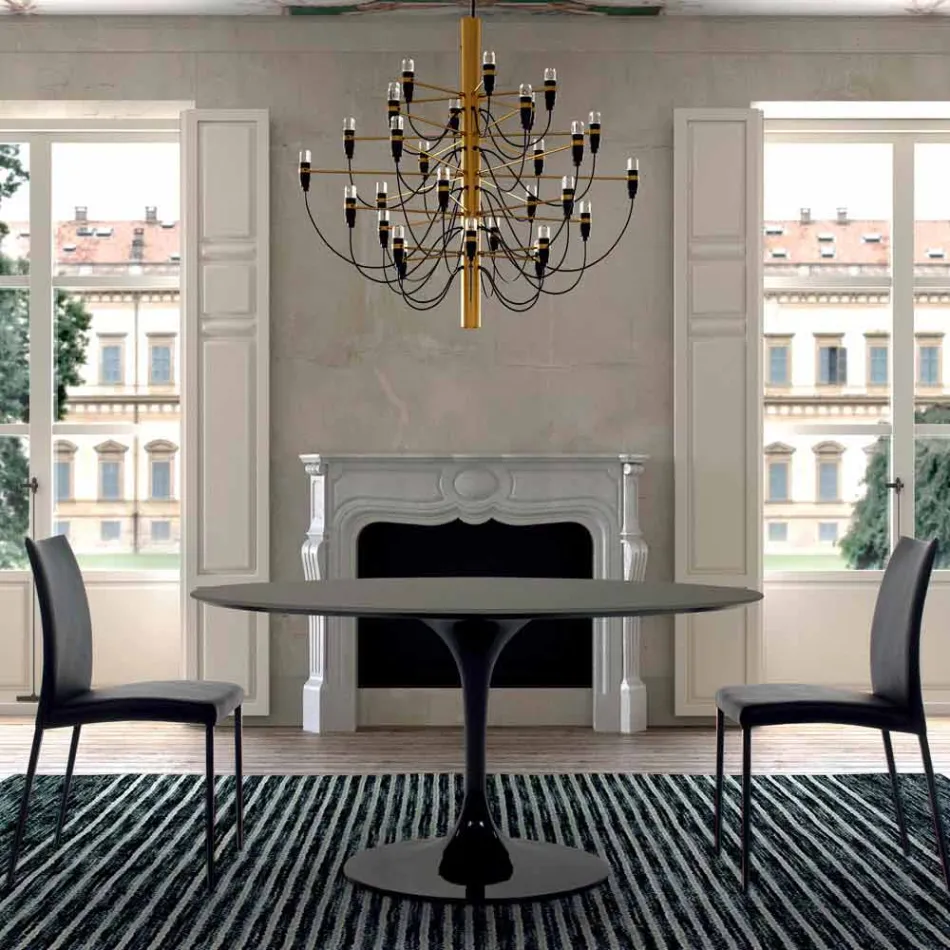 Dining Table with Round Top in Fenix Made in Italy High Quality - Dollars Viadurini