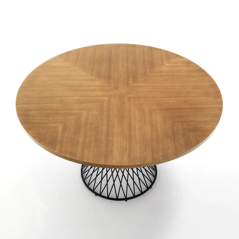 Dining Table with Round Top in Oak Veneered Mdf - Emmanuel Viadurini