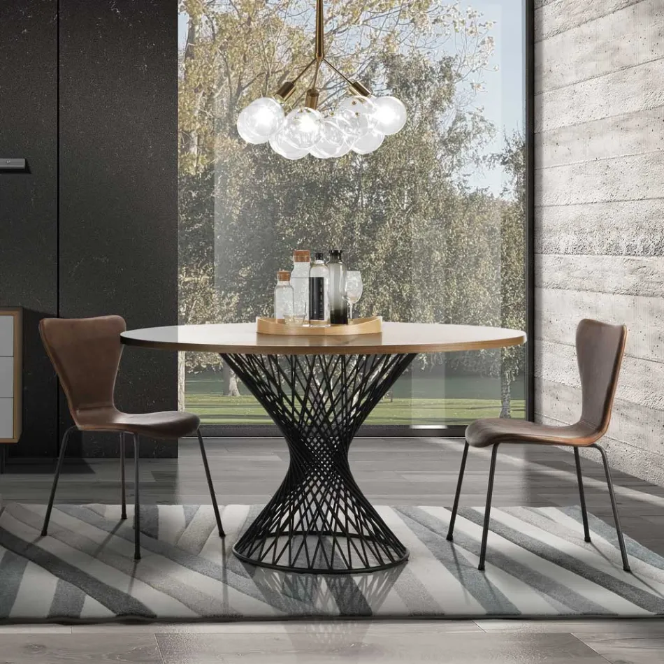 Dining Table with Round Top in Oak Veneered Mdf - Emmanuel Viadurini