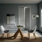 Living Room Dining Table Glass Top and Wooden Legs - Botanical Viadurini