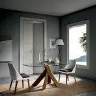 Living Room Dining Table Glass Top and Wooden Legs - Botanical Viadurini