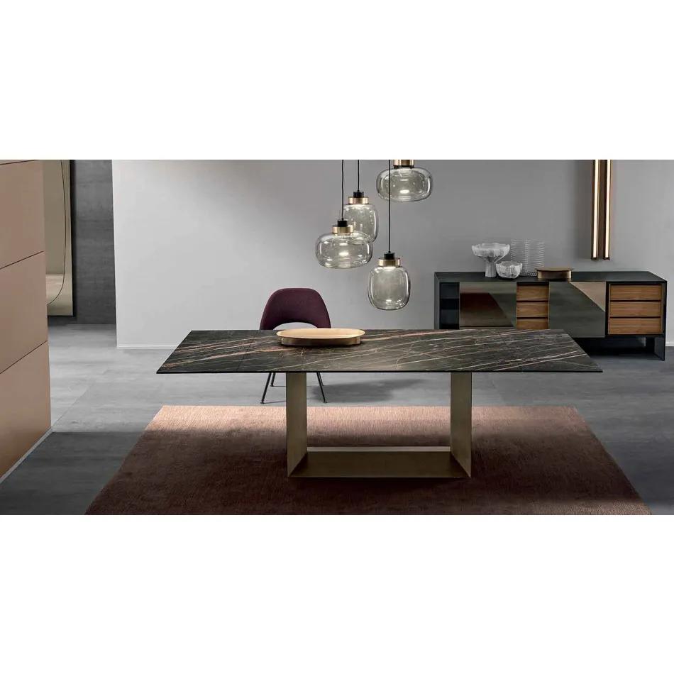 Extendable Dining Table in Ceramic and Metal Made in Italy - Dark Brown Viadurini