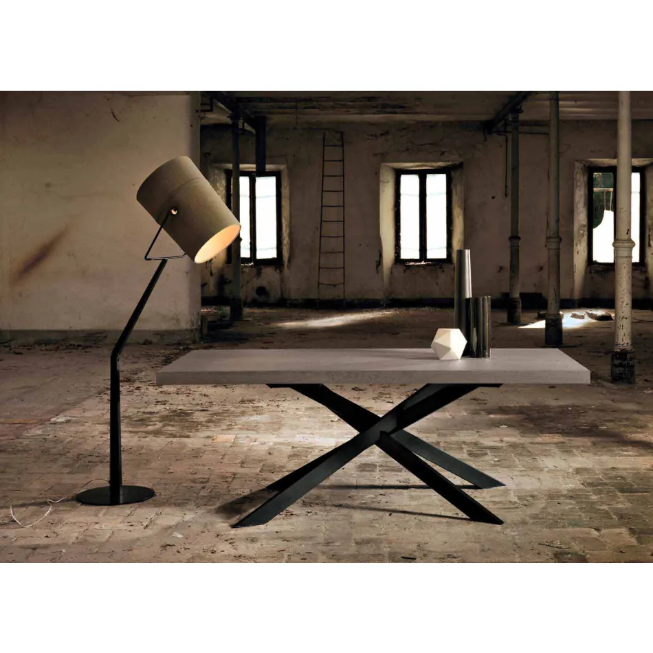 Design dining table in oak and metal made Italy Oncino Viadurini