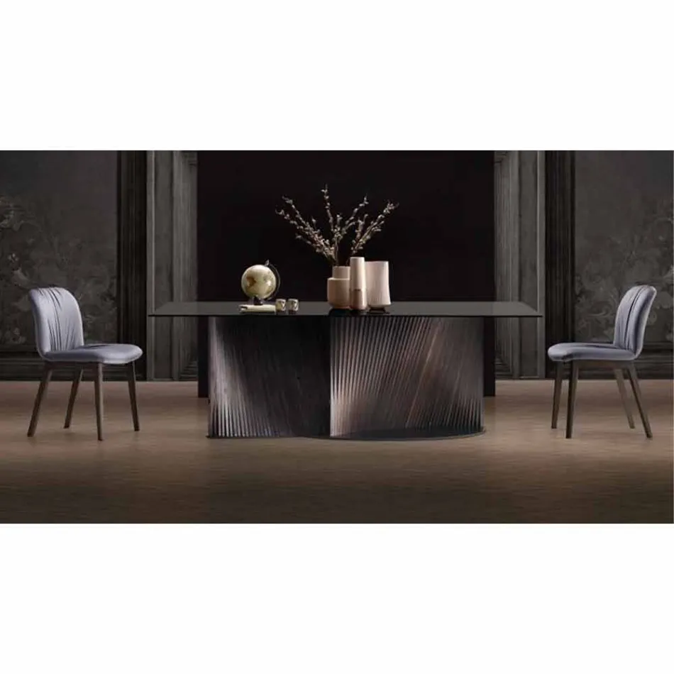 Design Dining Table in Smoked Glass and Oiled Ash Made in Italy - Croma Viadurini
