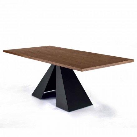Veneered Dining Table with Steel Base Made in Italy - Dalmata Viadurini