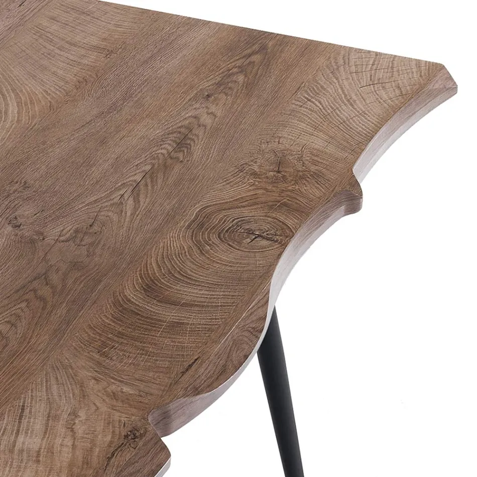 Steel Dining Table with Mdf Top in Oak Finish - Gherardo Viadurini