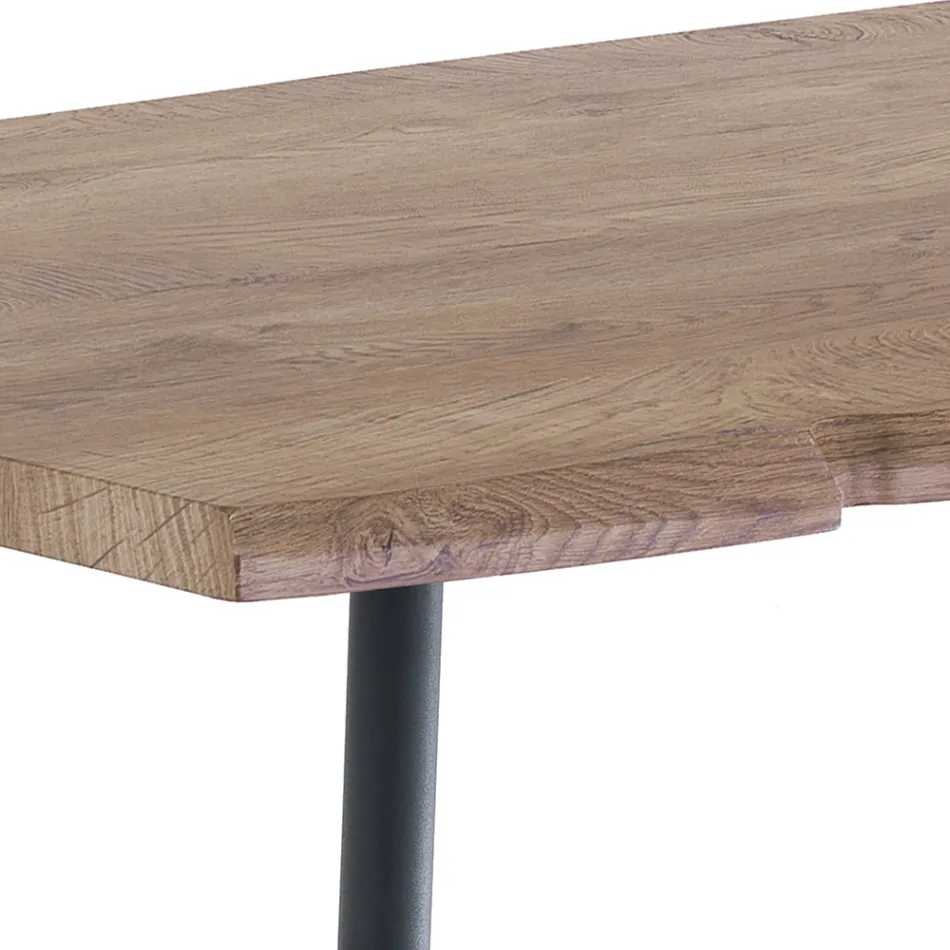 Steel Dining Table with Mdf Top in Oak Finish - Gherardo Viadurini