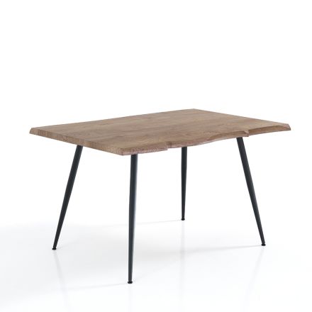 Steel Dining Table with Mdf Top in Oak Finish - Gherardo Viadurini