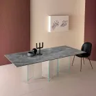 Ceramic Dining Table and Extralight Glass Base Made in Italy - Random Viadurini