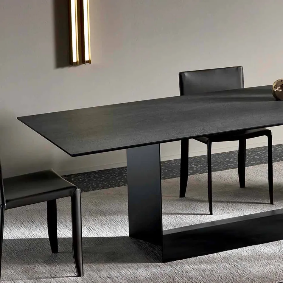 Anthracite Savoy Stone Ceramic Dining Table Made in Italy - Dark Brown Viadurini