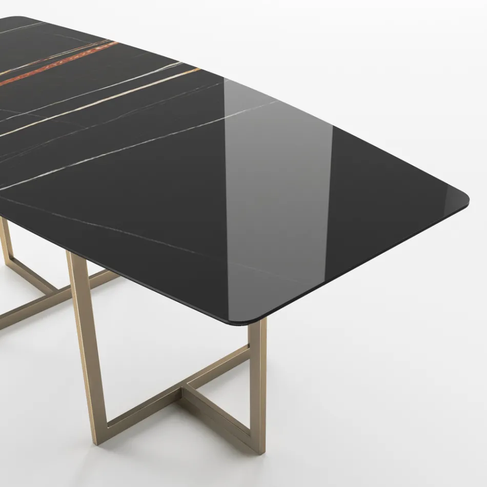 Dining Table in Porcelain Stoneware and Metal Made in Italy - Emilio Viadurini