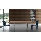 Dining Table in Veneer and Hammered Steel Made in Italy - Strappo Viadurini
