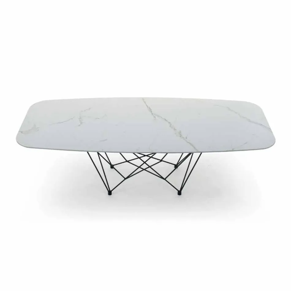 Dining Table in Hypermarble and Steel Made in Italy, High Quality - Ezzellino Viadurini