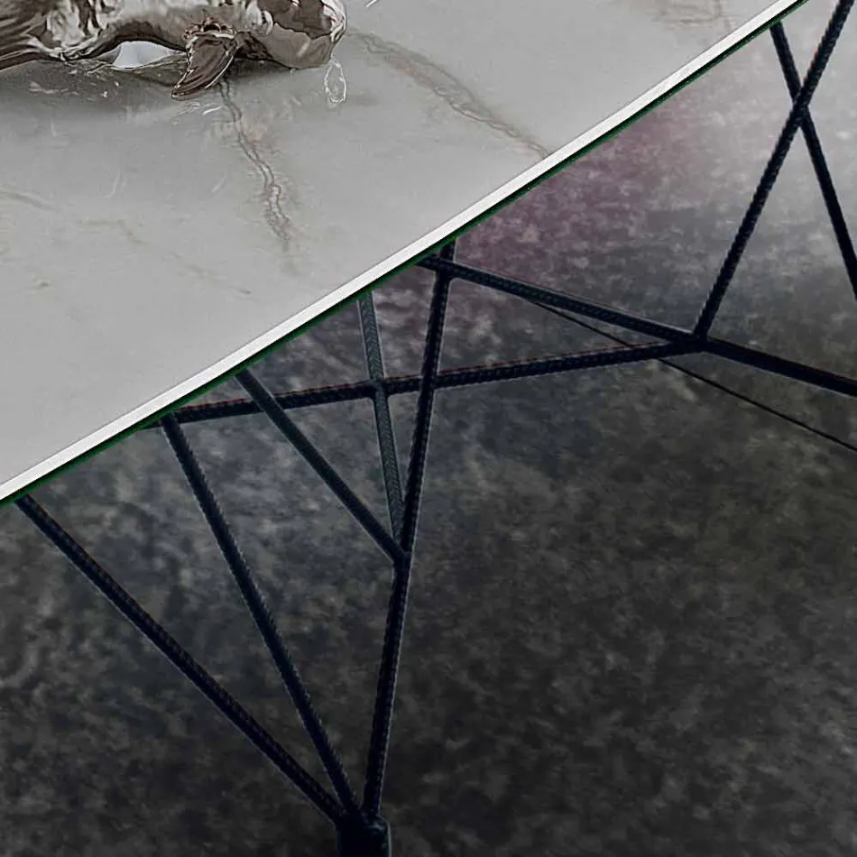 Dining Table in Hypermarble and Steel Made in Italy, High Quality - Ezzellino Viadurini