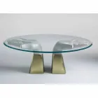 Wooden dining table with glass top, made in Italy, Bartolo Viadurini