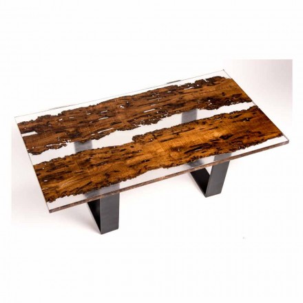 Dining table in Giuda wood and handmade resin briccola Viadurini