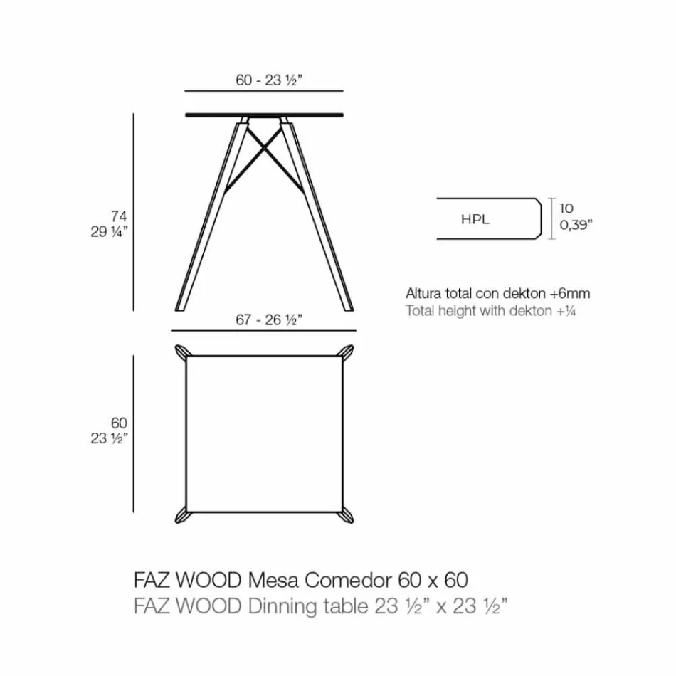 Square Design Wood and Hpl Dining Table, 4 Pieces - Faz Wood by Vondom Viadurini