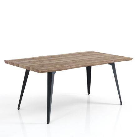 Dining Table in Mdf Oak Finish and Matt Black Steel - Gherardo Viadurini