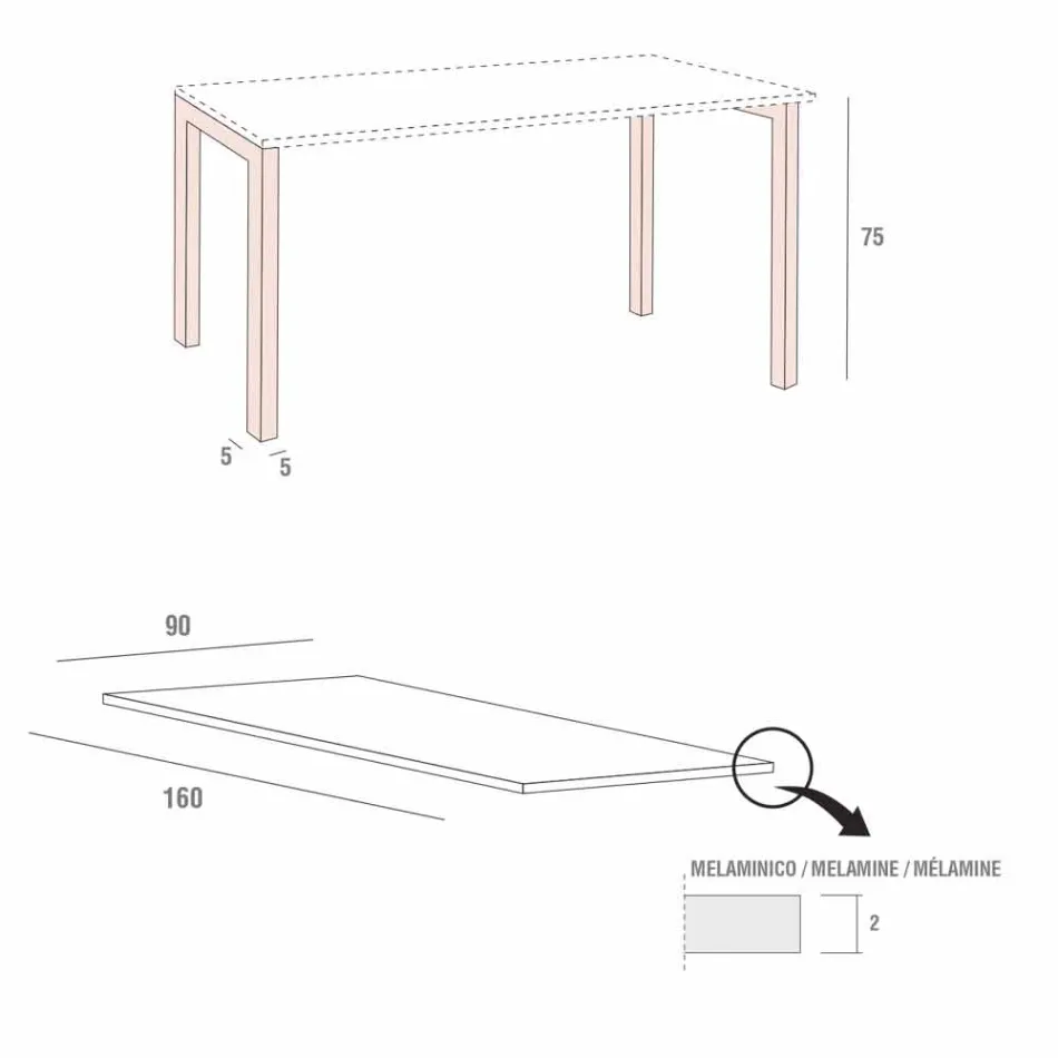 Dining Table in Melamine and Painted Metal Made in Italy - Remigio Viadurini