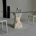 Dining table with crystal top and stone base Giasone, made in Italy