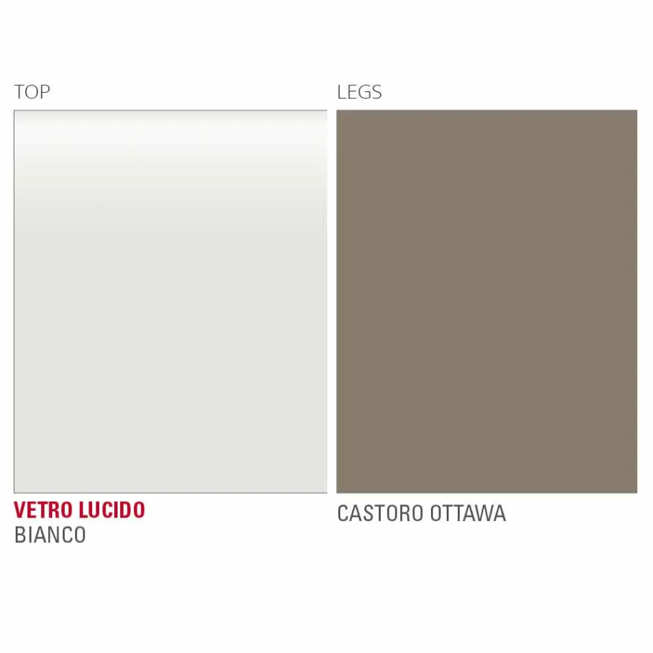 Dining Table in White Glass and Painted Metal Made in Italy - Brooch Viadurini