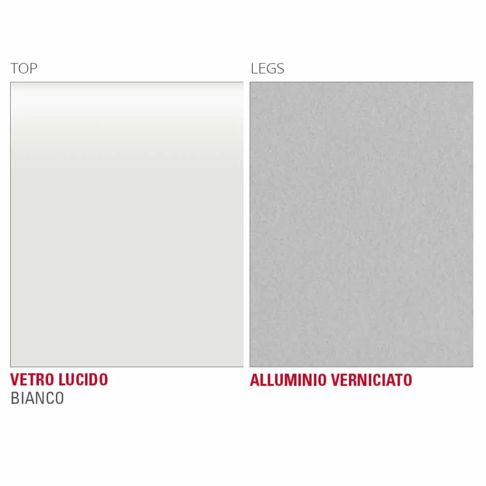 Dining Table in White Glass and Painted Metal Made in Italy - Brooch Viadurini