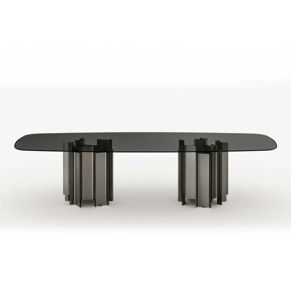 Modern Glass and Metal Dining Table Made in Italy - Duna Viadurini