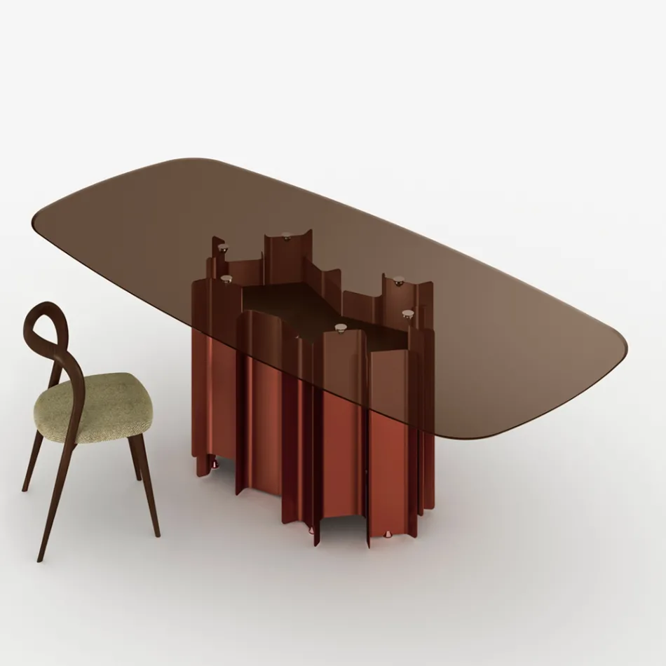 Modern Glass and Metal Dining Table Made in Italy - Duna Viadurini