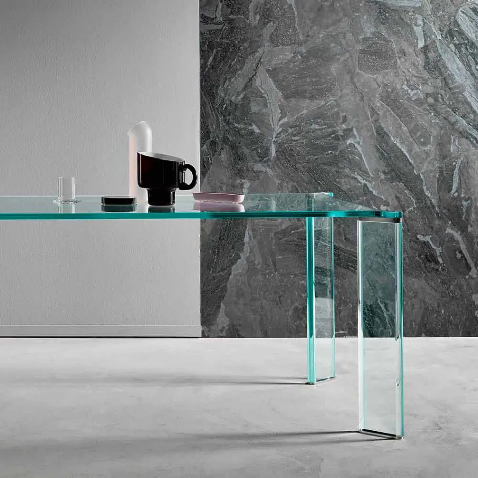 Dining Table in Extra-clear Glass Luxury Design 4 Dimensions - Kuduro Viadurini