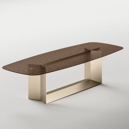 Made in Italy Design Dining Table in Fused Glass in Bronze or Smoke - Moro Viadurini