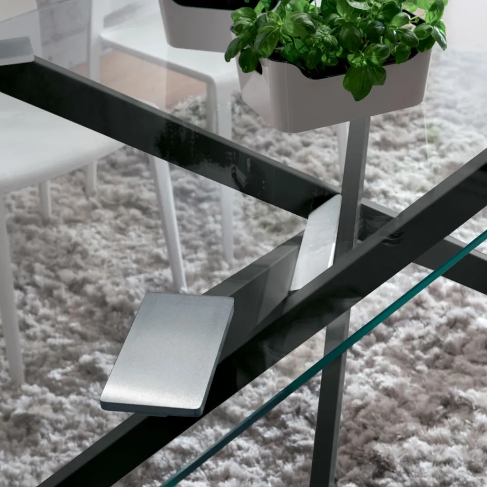 Luxury Tempered Glass and Metal Dining Table Made in Italy - Carlino Viadurini