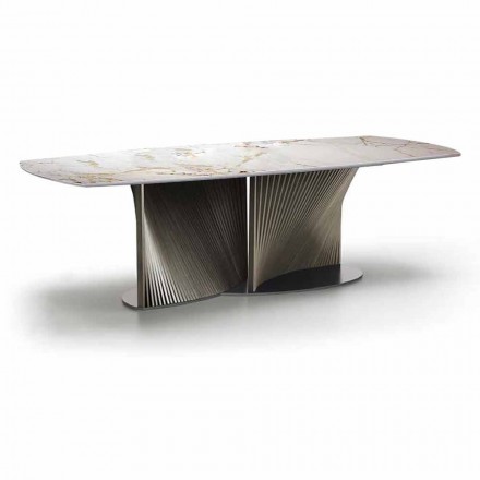 Modern Dining Table in Gres and Ash Wood Made in Italy - Croma Viadurini