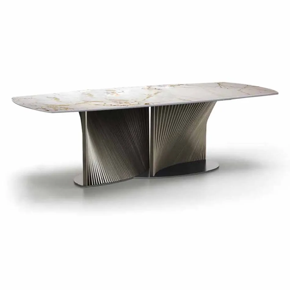 Modern Dining Table in Gres and Ash Wood Made in Italy - Croma Viadurini