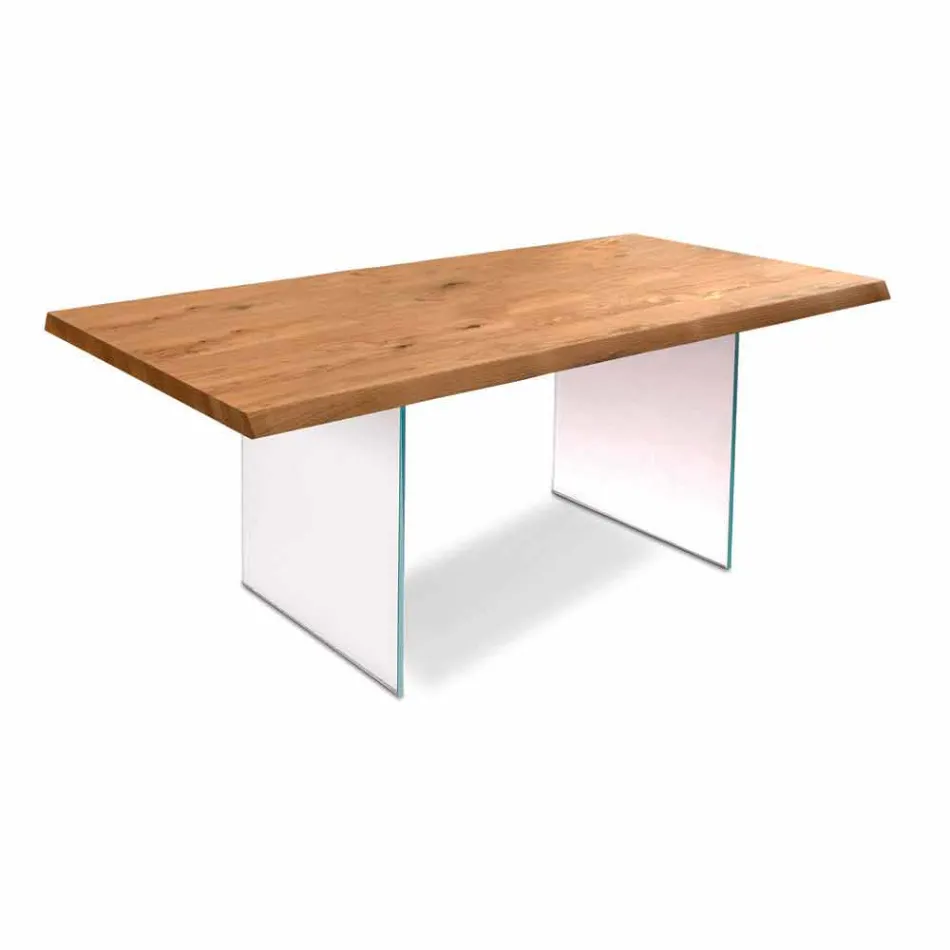 Modern dining table in oak veneer, Nico glass legs Viadurini