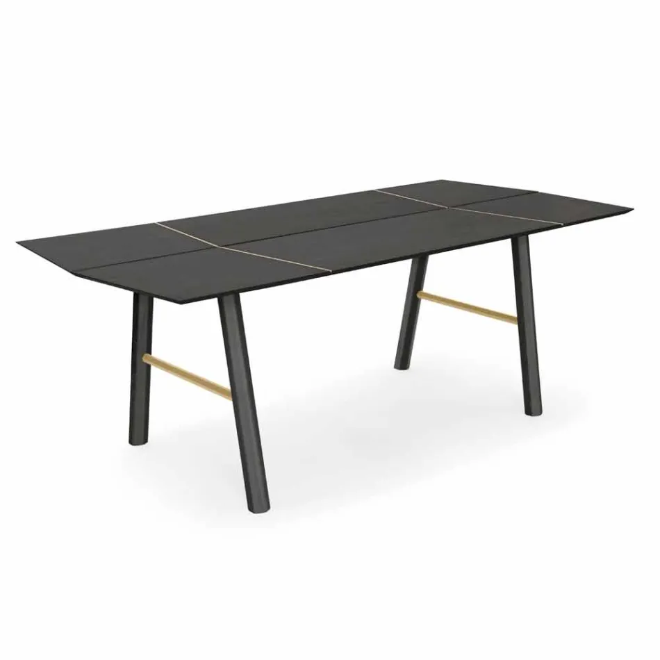 Modern Dining Table in Ash Wood with Black or Gold Details - Andria Viadurini