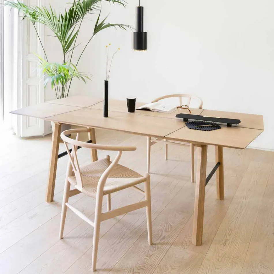 Modern Dining Table in Ash Wood with Black or Gold Details - Andria Viadurini