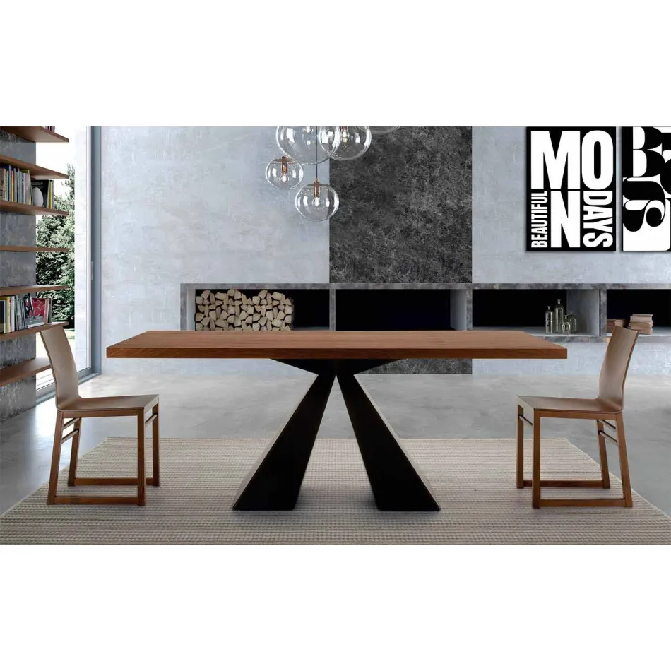 Modern Dining Table in Veneered Wood and Made in Italy Steel - Dalmatian Viadurini
