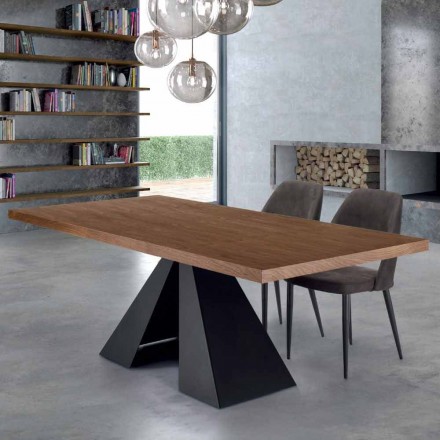 Modern Dining Table in Veneered Wood and Made in Italy Steel - Dalmatian Viadurini