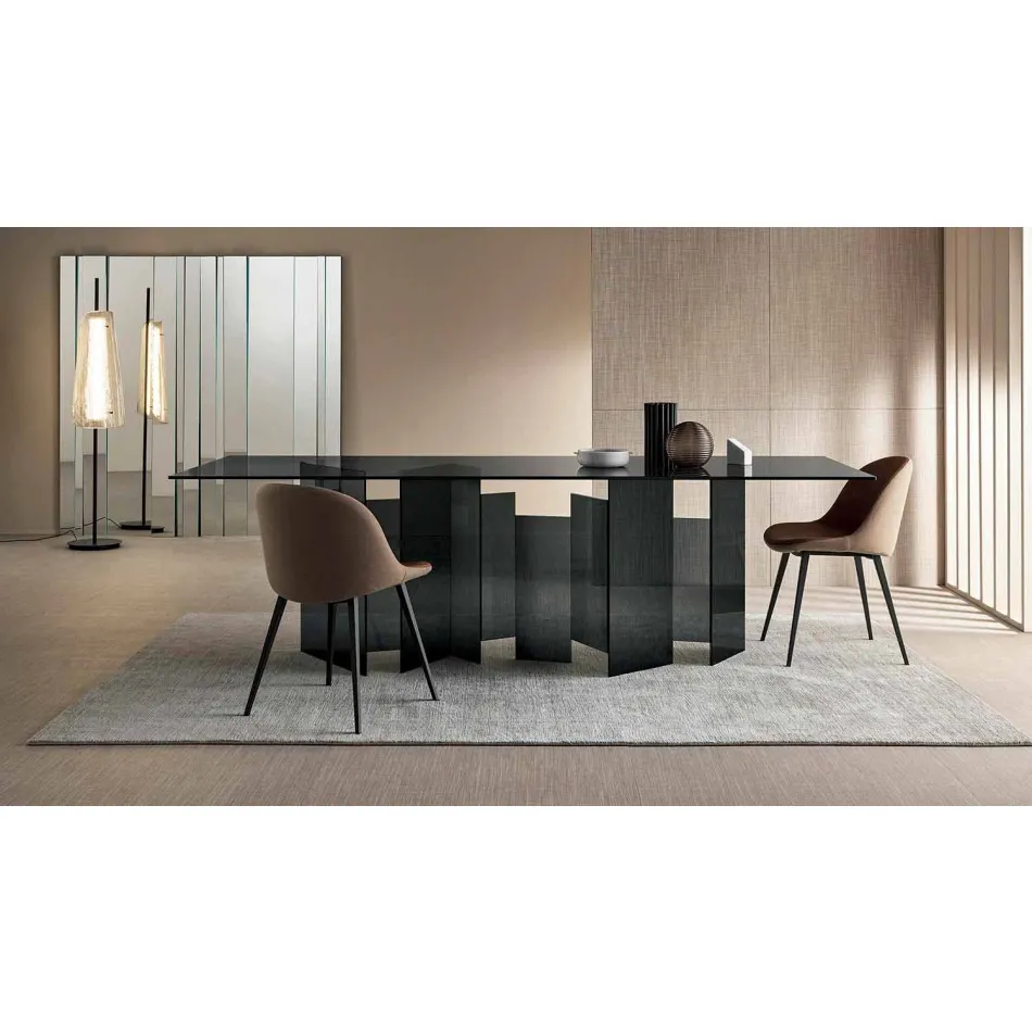 Modern Dining Table in Extra-clear or Smoked Glass Made in Italy - Random Viadurini