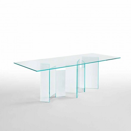 Modern Dining Table in Extra-clear or Smoked Glass Made in Italy - Random Viadurini