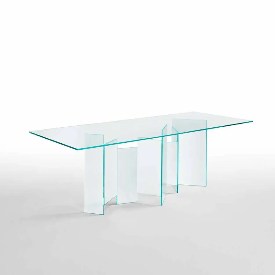 Modern Dining Table in Extra-clear or Smoked Glass Made in Italy - Random Viadurini