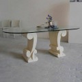 Dining table with natural stone base and crystal top Aracne