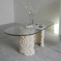 Modern design dining table with natural stone base Aden, crystal top