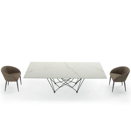 Dining Table in Laminam and Steel Base Made in Italy – Ezzellino Viadurini