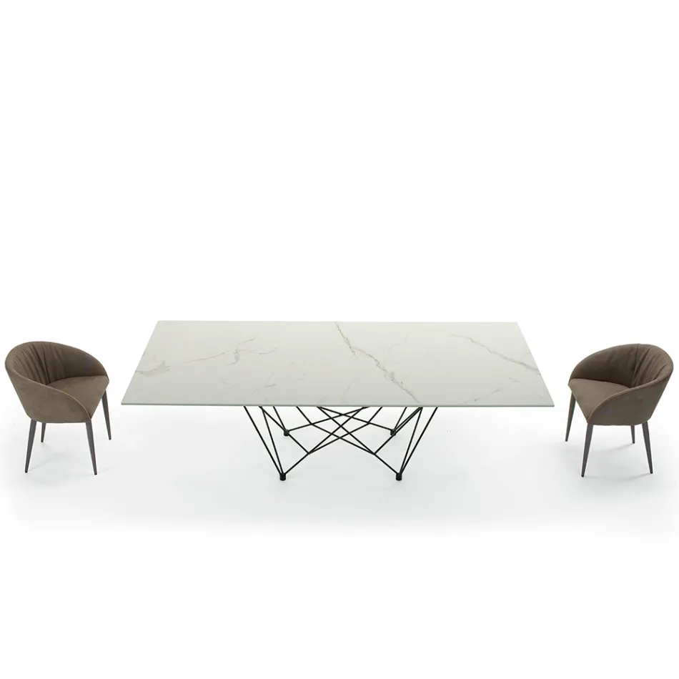 Dining Table in Laminam and Steel Base Made in Italy – Ezzellino Viadurini
