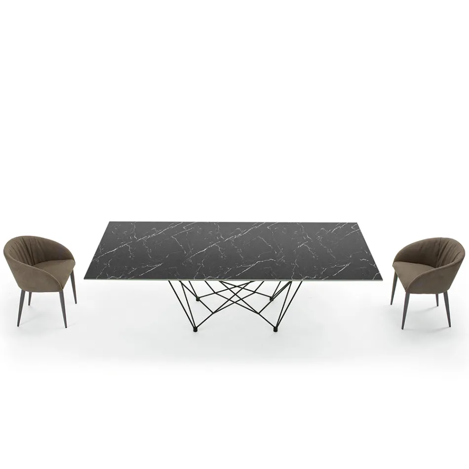 Dining Table in Laminam and Steel Base Made in Italy – Ezzellino Viadurini