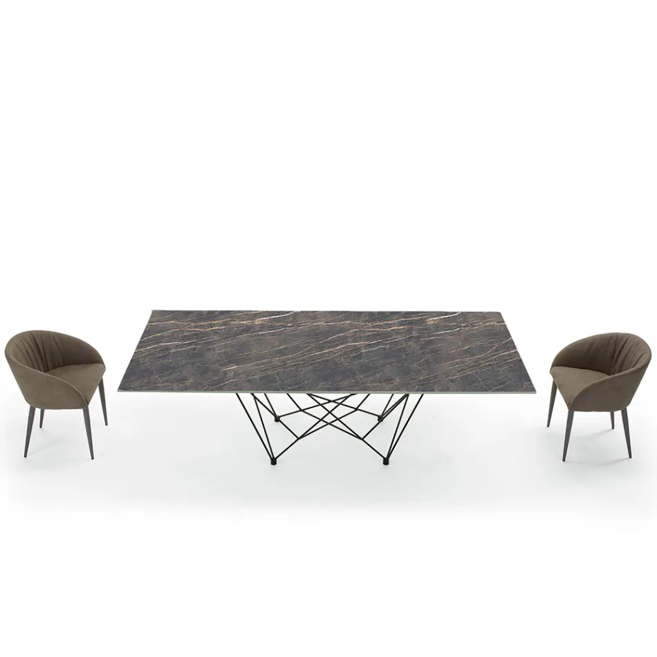 Dining Table in Laminam and Steel Base Made in Italy – Ezzellino Viadurini